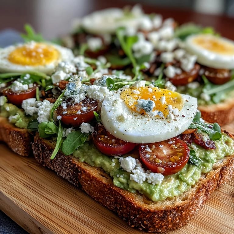 Avocado Toast Board with Toppings - Golden sourdough slices topped with mashed avocado, feta cheese, pumpkin seeds, and pickled onions, arranged with vibrant seasonal vegetables for an eye-catching spring brunch display.