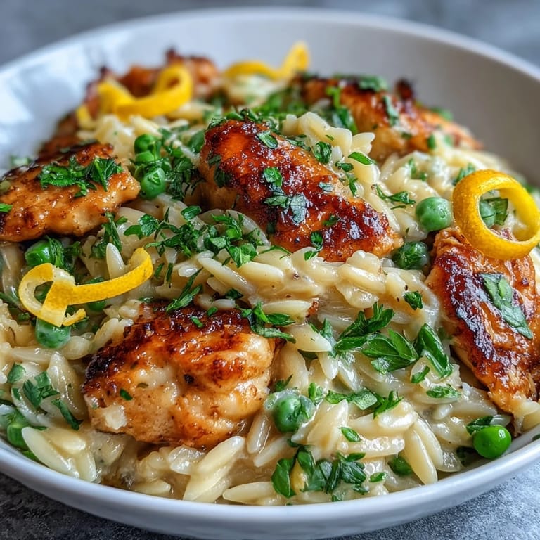 Easy one-pot lemon orzo with chicken and peas—a fresh, creamy, citrusy dinner perfect for spring.