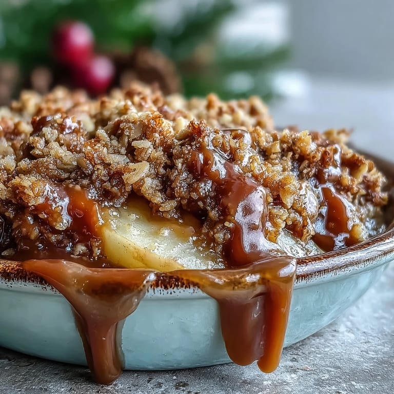 Golden Father's Day Whiskey Caramel Apple Crisp baked bubbly, served with ice cream.