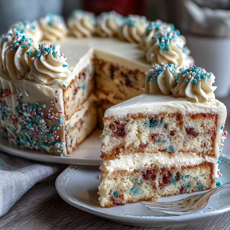 Festive Class of 2026 Confetti Cake, decorated with colorful sprinkles and smooth champagne buttercream.