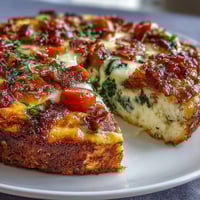 Hearty One-Pan Ham and Swiss Frittata with golden eggs, savory ham, and melted Swiss cheese.